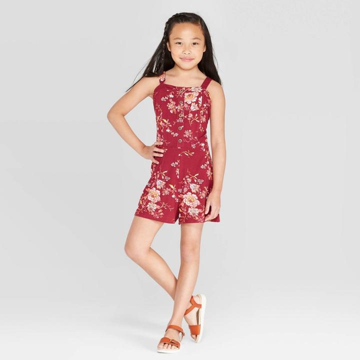 Girls' Button Front Romper - Art Class Burgundy