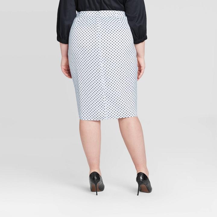 Women's Plus Size Polka Dot A-line Midi Skirt - Who What Wear Blue