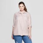 Women's Plus Size Striped Long Sleeve Collared Button-down Shirt - Ava & Viv Brown