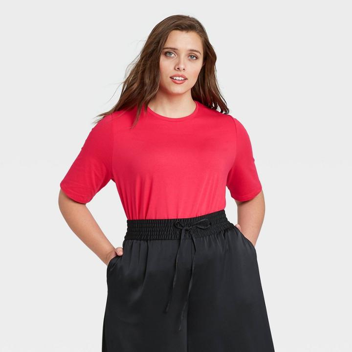 Women's Plus Size Short Sleeve Boat Neck T-shirt - Who What Wear Red