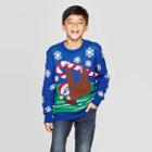 Well Worn Boys' Candy Cane Sloth Ugly Christmas Sweater - Blue L, Boy's,