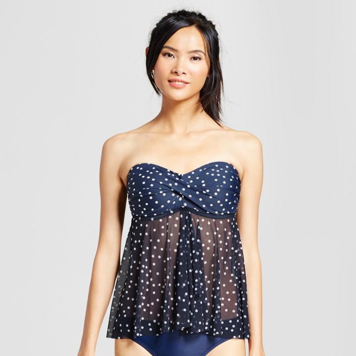 Women's Tankini Tops - Navy Polka Dots - M - Merona, Navy Voyage