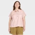 Women's Plus Size Dolman Short Sleeve Utility Button-down Shirt - Universal Thread Blush