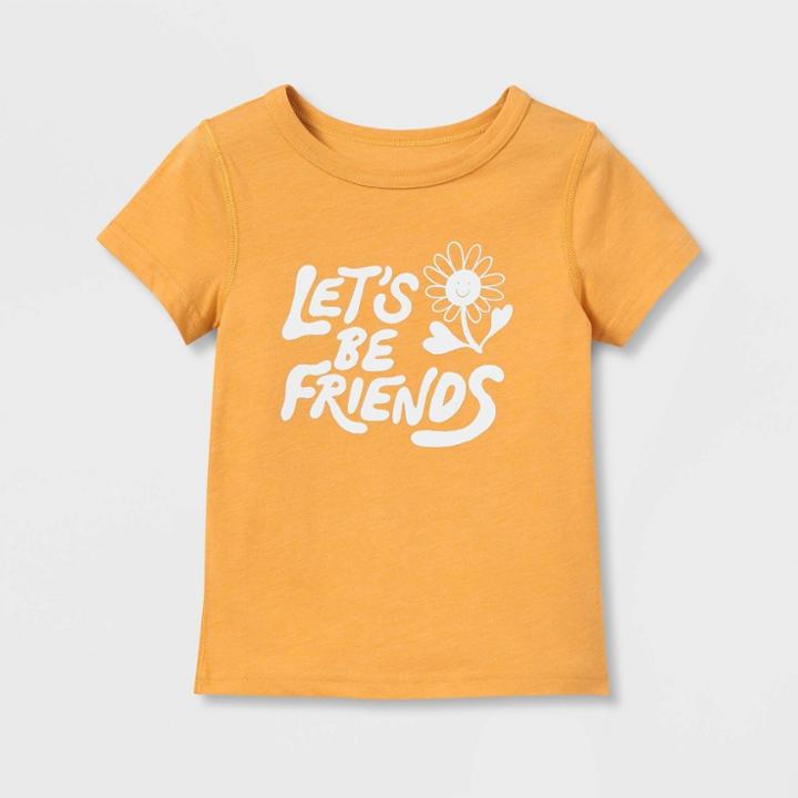 Toddler Boys' Adaptive Short Sleeve Lets Be Friends T-shirt - Cat & Jack Mustard Yellow
