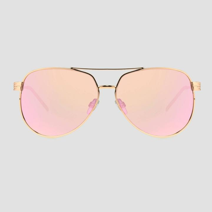 Women's Aviator Metal Shiny Sunglasses - A New Day Pink, Grey/pink
