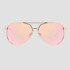 Women's Aviator Metal Shiny Sunglasses - A New Day Pink, Grey/pink