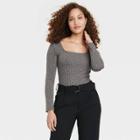 Women's Slim Fit Bodysuit - A New Day Gray Leopard Print