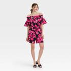 Women's Short Sleeve Smocked Bardot Top - Who What Wear Black Floral