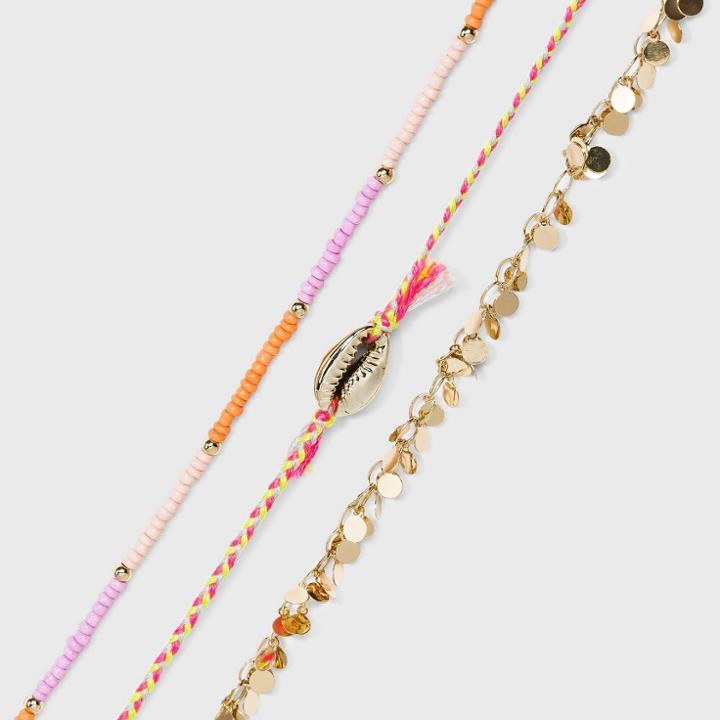 Shiny Gold Cord And Beads Multipack Anklet - Wild Fable