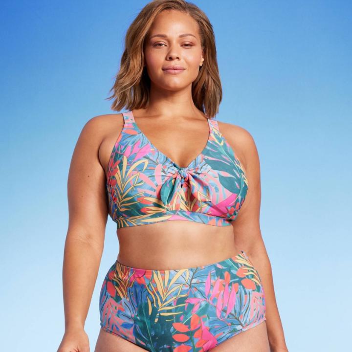 Kona Sol Women's Abstract Tropical Print Tie-front Bikini Top - Kona