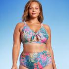 Kona Sol Women's Abstract Tropical Print Tie-front Bikini Top - Kona