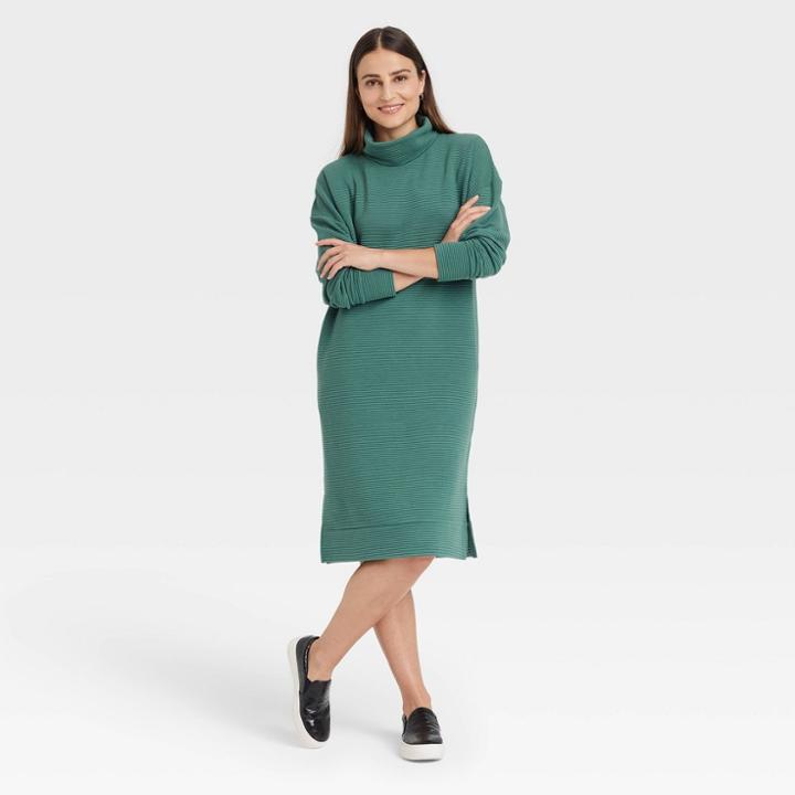 Women's Long Sleeve Knit Dress - A New Day Turquoise Blue