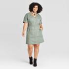 Women's Plus Size Short Sleeve V-neck Front Zip Elastic Waist Dress - Universal Thread Green 1x, Women's,