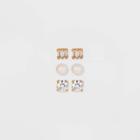 14k Gold Plated Faux Pearl And Cubic Zirconia Trio Stud Earring Set - A New Day Gold