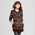 Women's Animal Print Zip Front Cardigan - Alison Andrews Black/brown Xl,