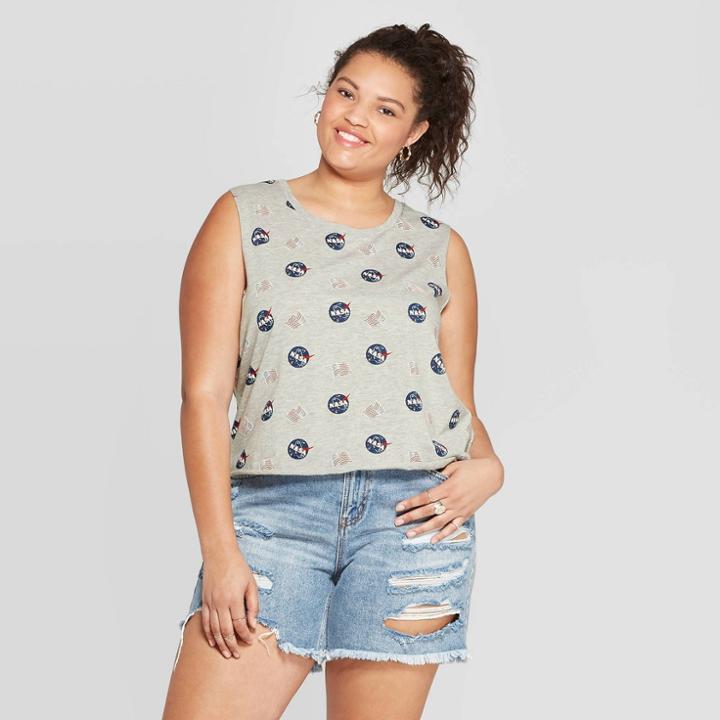Women's Nasa Plus Size Flag Tank Top - (juniors') - Gray