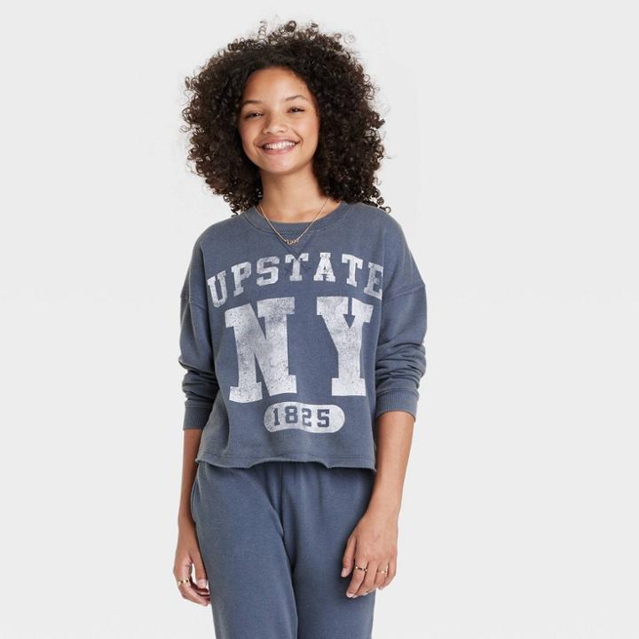 Girls' Boxy Cropped Sweatshirt - Art Class Dusty Navy