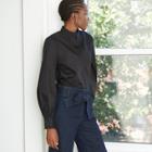 Women's Ruffle Long Sleeve Button-down Blouse - A New Day Black