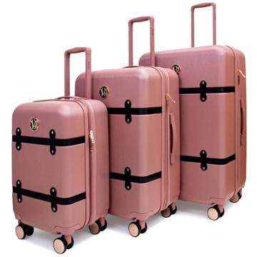 Badgley Mischka Grace Expandable Hardside Checked 3pc Luggage Set - Rose, Pink