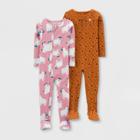 Baby Girls' 2pk Bear Leopard Printed Footed Pajama - Just One You Made By Carter's Pink/brown