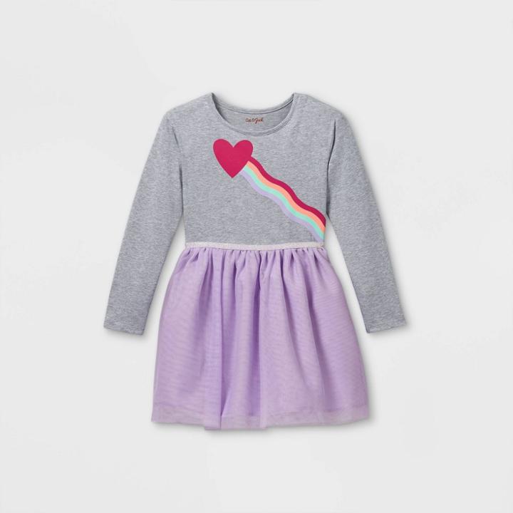 Girls' Rainbow Tulle Long Sleeve Dress - Cat & Jack Gray