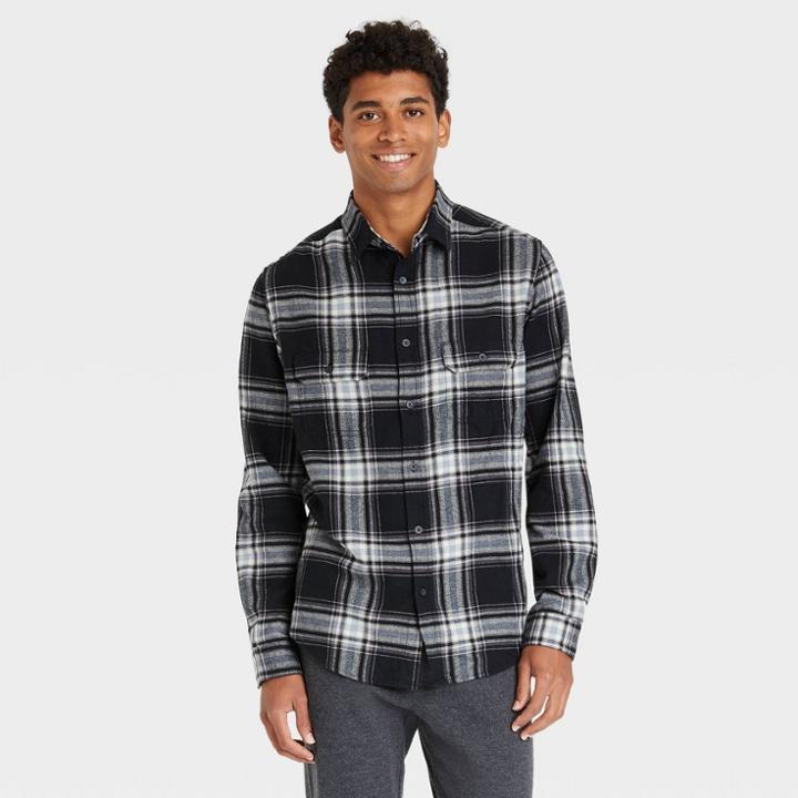 Men's Standard Fit Long Sleeve Button-down Shirt - Goodfellow & Co Black/plaid