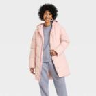 Women's Mid Length Matte Puffer Jacket - A New Day Pink