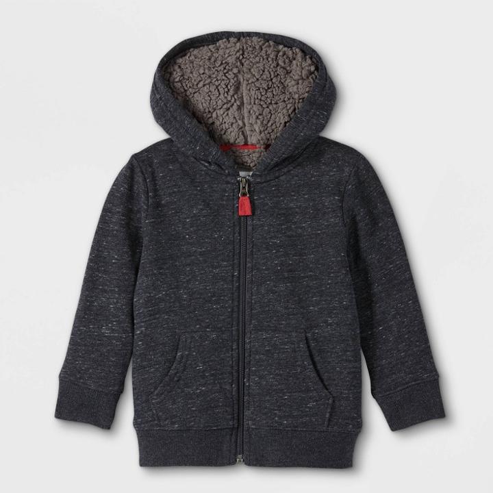 Toddler Boys' Sherpa Lined Fleece Hoodie Zip-up Sweatshirt - Cat & Jack Black