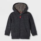 Toddler Boys' Sherpa Lined Fleece Hoodie Zip-up Sweatshirt - Cat & Jack Black