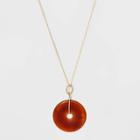 Semi-precious Stones Matte Carnelian Zinc Casting Steel Chain Pendant Necklace - Universal Thread Red, Women's