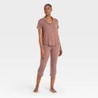 Women's Beautifully Soft Notch Collar Cropped Pajama Set - Stars Above Rose Pink