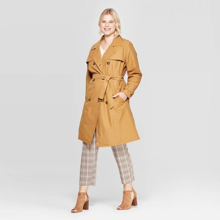 Women's Plus Size Trench Coat - Ava & Viv Khaki X, Green