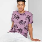 Adult Relaxed Fit Short Sleeve Floral Print T-shirt - Original Use Purple