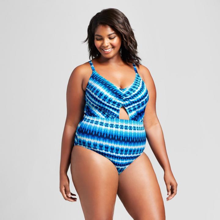Clean Water Women's Tie Dye Cut Out One Piece Swimsuit - Blue/white