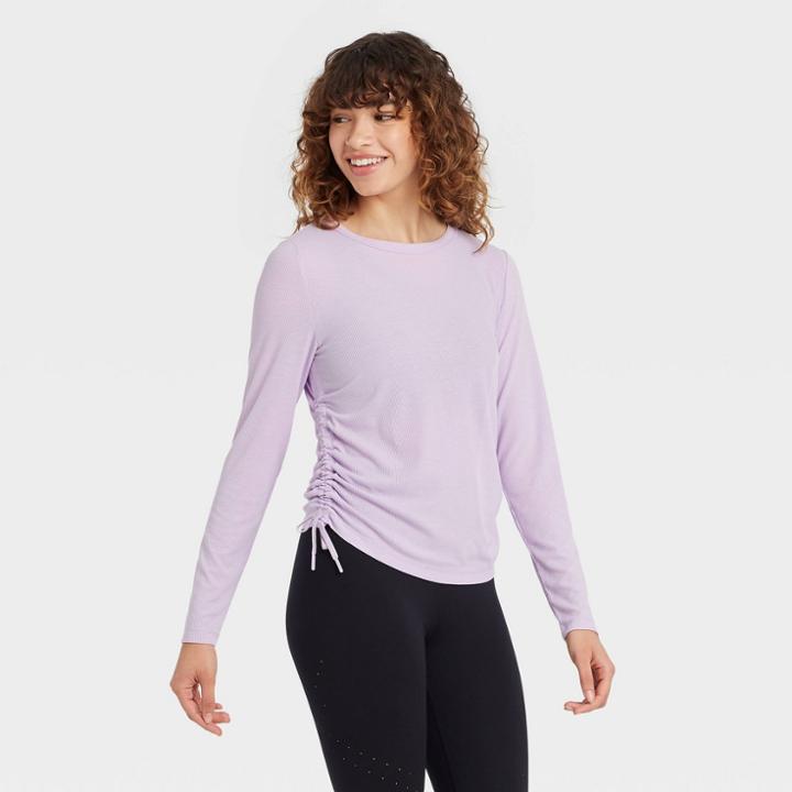 Women's Long Sleeve Ribbed Top With Side-cinch Detail - Joylab Dusty Purple