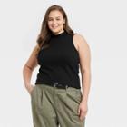 Women's Plus Size Slim Fit Mock Neck Tank Top - A New Day Black
