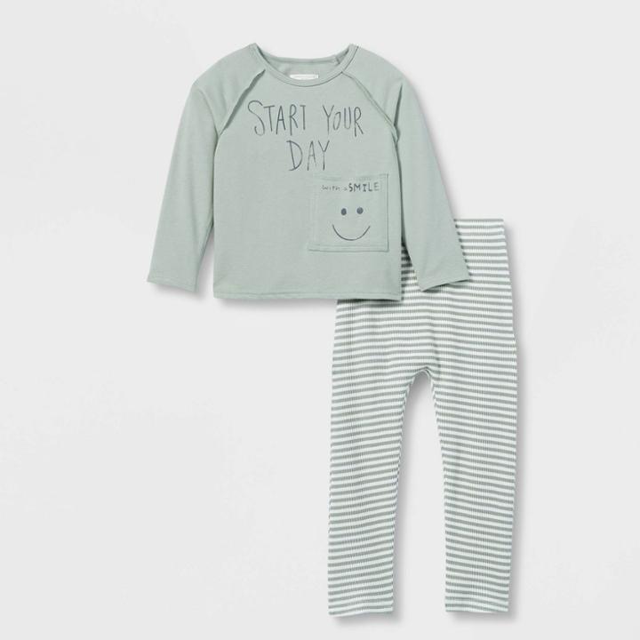 Grayson Collective Toddler Boys' Long Sleeve Graphic Top & Thermal Striped Bottom Set -