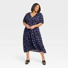 Women's Short Sleeve Button-front Shirtdress - Ava & Viv Black Floral
