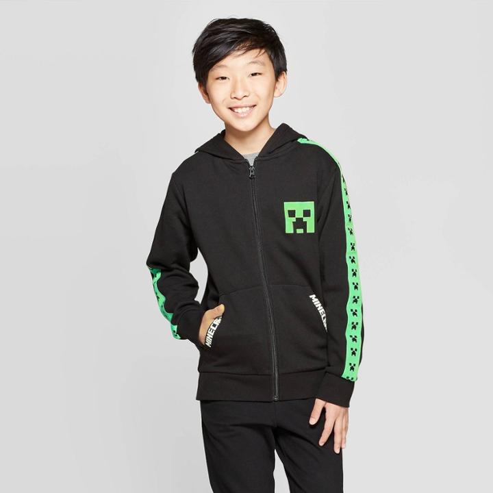 Boys' Minecraft Black Creeper Hoodie - Black/green