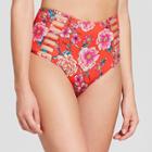 Women's Beach High Waist Strappy Bikini Bottom - Shade & Shore Red Floral