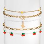 Butterfly Flower And Cherry Beaded Chain Choker Set 5pc - Wild Fable , Red