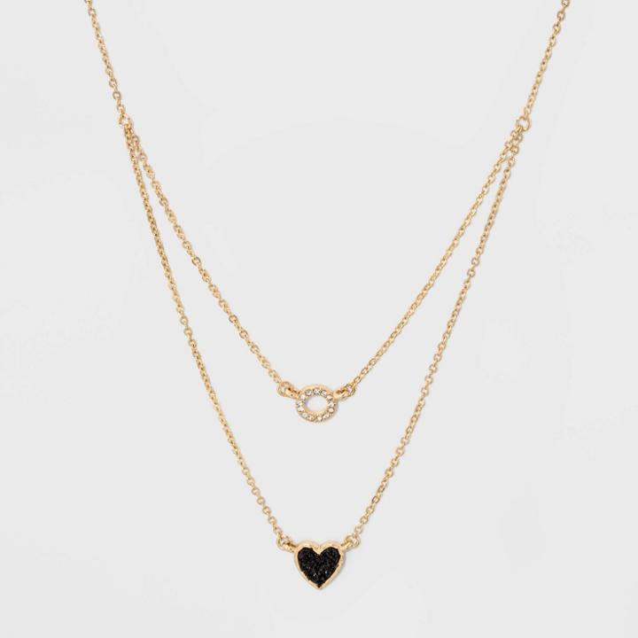 Sugarfix By Baublebar Druzy Heart Pendant Layered Necklace - Black, Women's,