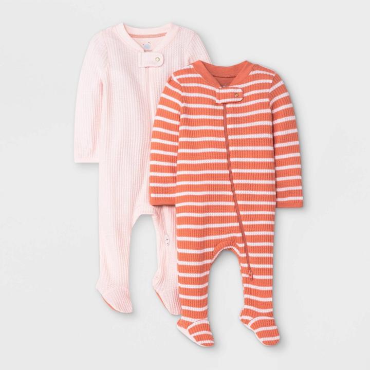 Baby Girls' 2pc Waffle Sleep N' Play With Mitten Cuffs - Cloud Island Coral Pink
