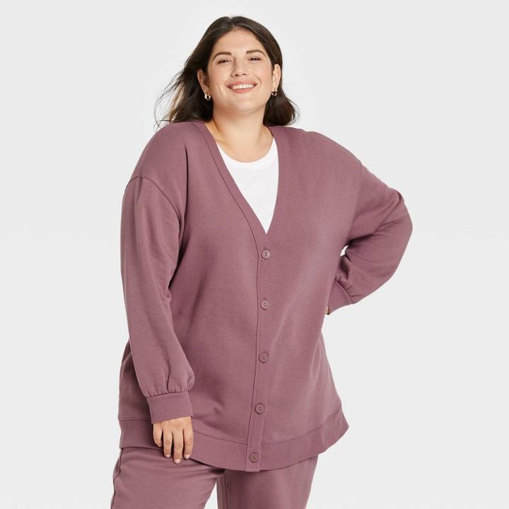 Women's Plus Size All Day Fleece Button-front Cardigan - A New Day