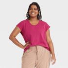Women's Plus Size Cap Sleeve T-shirt - All In Motion Cranberry