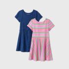 Toddler Girls' 2pk Rainbow Striped And Solid Dress - Cat & Jack Pink/navy