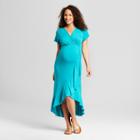 Macherie Maternity Short Sleeve Ruffle High Low Dress - Ma Cherie Teal (blue)