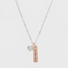 Target Silver Plated Heart Pave Sister Two Tone Charm Necklace - Silver/rose Gold, Girl's