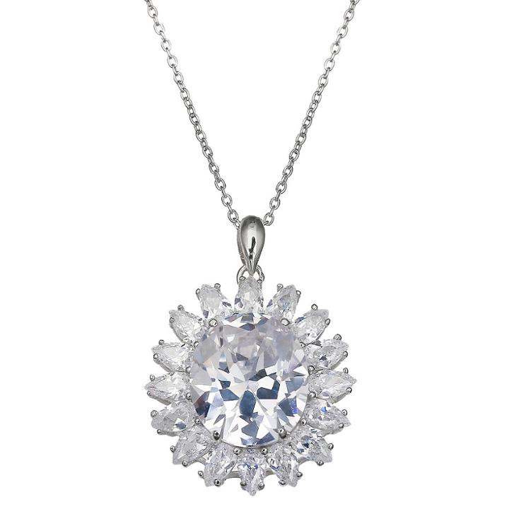 Target Women's Oval Star Burst Pendant In Sterling Silver With Oval Cubic Zirconia