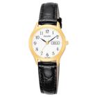 Women's Pulsar Functional Watch - Gold Tone With White Dial And Black Leather